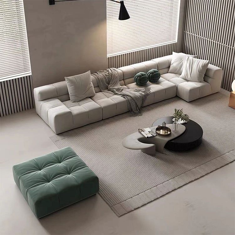 L shape Corner italian fabric leather living room furniture modern style modernos white leather sectional sofa