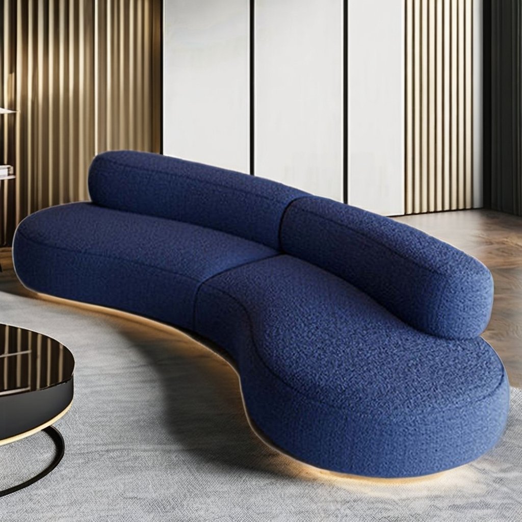 Moon curved sofa, modern light luxury living room, cream ins style, size designer, banana fabric sofa