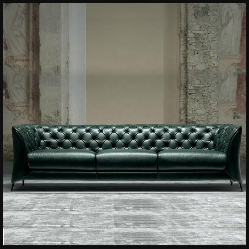 Retro Dark Green Genuine Leather Chesterfield Sofa Set Living Room Furniture Module Corner Sectional Sofa