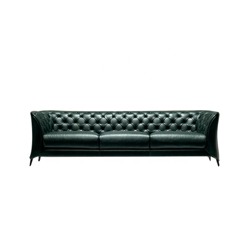 Retro Dark Green Genuine Leather Chesterfield Sofa Set Living Room Furniture Module Corner Sectional Sofa