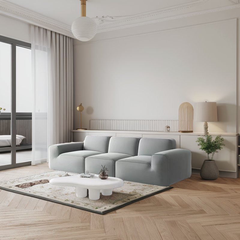 Modern Italian Furniture Set Big Black Cow Sofa Luxury Sectional Tofu Block Design Made of Wood and Velvet for Living Room
