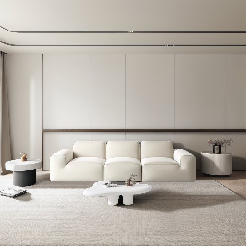 Modern Italian Furniture Set Big Black Cow Sofa Luxury Sectional Tofu Block Design Made of Wood and Velvet for Living Room