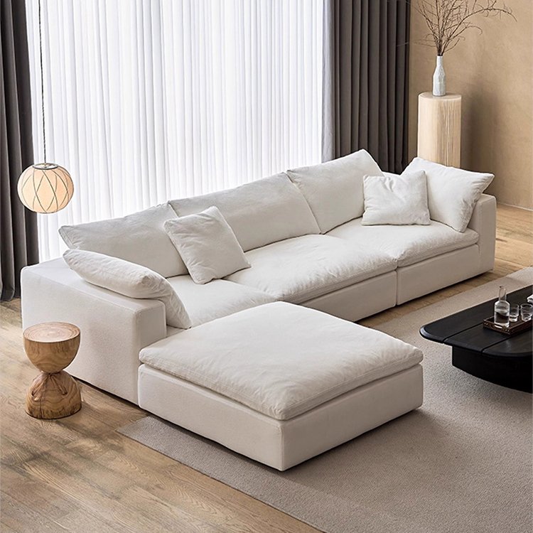 Modern Luxury design Modular Cloud Couch White Velvet fabric Down Feather Villa living room Sofa Bed U Shape Sectional Sofa