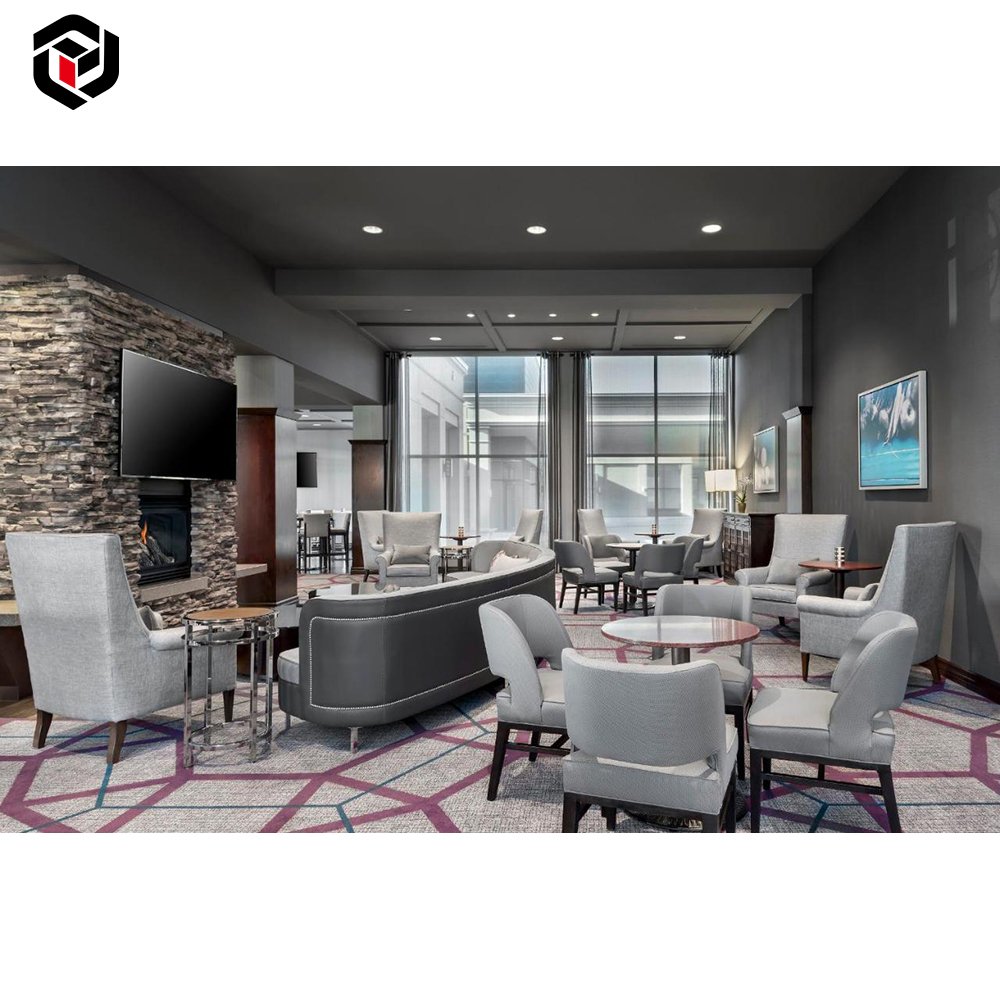 Foshan Luxury Furniture Commercial Modern Star Custom Made Lobby Hotel Furniture Wooden Sofa Sets Solid Wood Sofa Set Three Seat