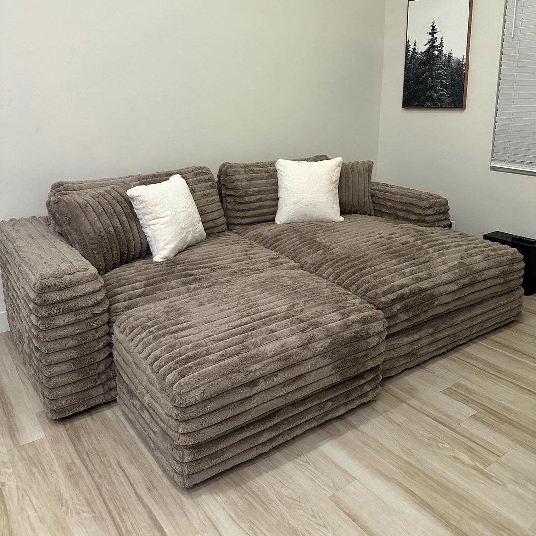 Single And Loveseat Living Room Hot Selling Thick Striped Corduroy Modular Sectional Sofa Couch Set