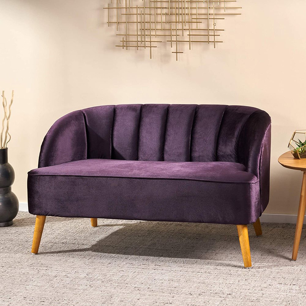 Modern Design Purple Velvet Sofa Set, Indoor Small Size 2 Seat Living Room Sofa