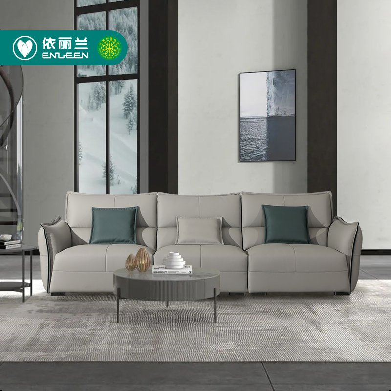 Italian-Style Light Luxury and Leisure Sofa 3 Seat Moran Water-Based Latex Leather Down Filled Living Room Sofa Bed