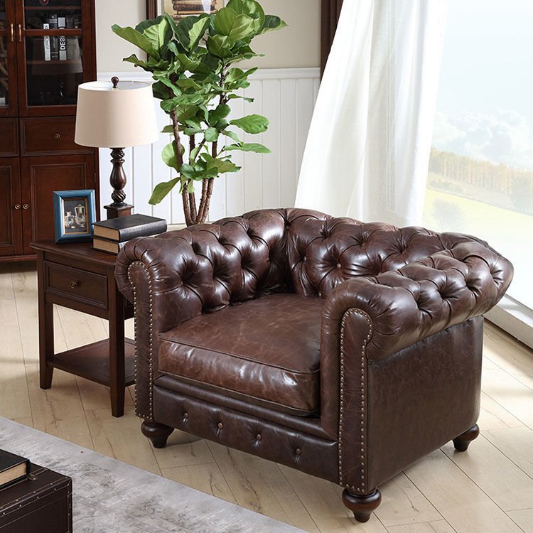 Classic Retro American style tufted leather three seater love seater sofa set Industrial Waxy Leather living room sofa