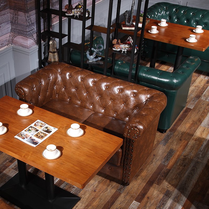 Classic Retro American style tufted leather three seater love seater sofa set Industrial Waxy Leather living room sofa