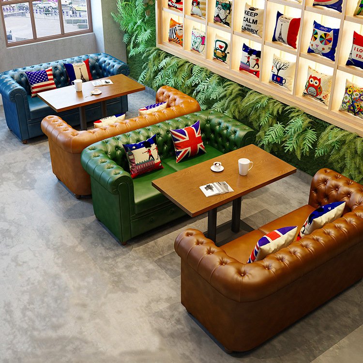 Classic Retro American style tufted leather three seater love seater sofa set Industrial Waxy Leather living room sofa