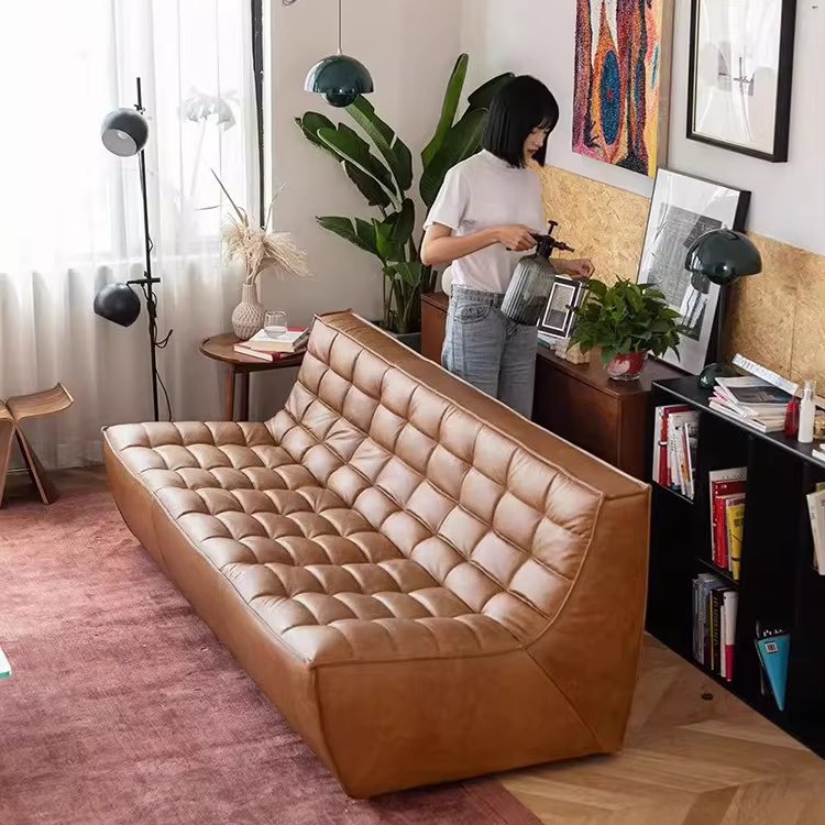 Retro Microfiber Leather Modern Antique French Module Corner Combination Living Room Sofa