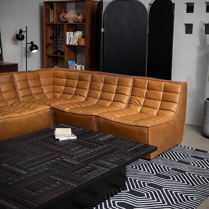 Retro Microfiber Leather Modern Antique French Module Corner Combination Living Room Sofa