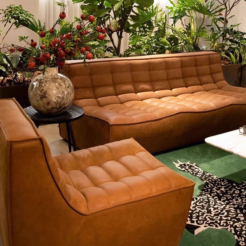 Retro Microfiber Leather Modern Antique French Module Corner Combination Living Room Sofa