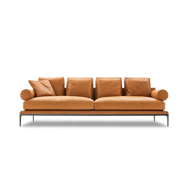 Italian Designs Living Room Chaise Lounge Sofa 3 4 Seater Modern Orange Leather Sofa