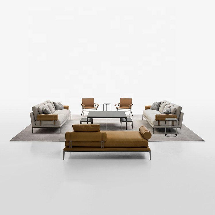 Italian Designs Living Room Chaise Lounge Sofa 3 4 Seater Modern Orange Leather Sofa