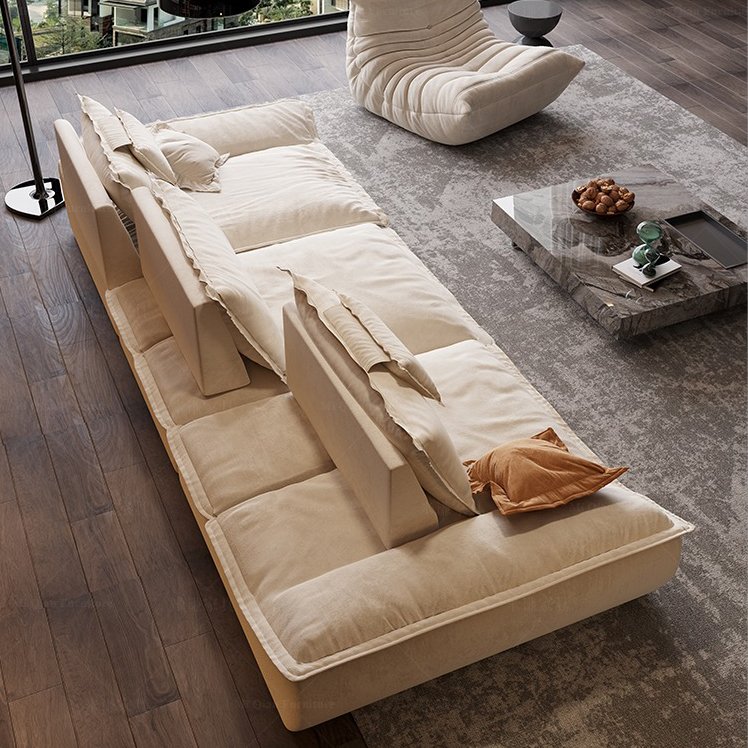 Modern Simple Italian Super Wide Seating Depth Adjustable Backrest Sailboat I Shape Fabric Sofa