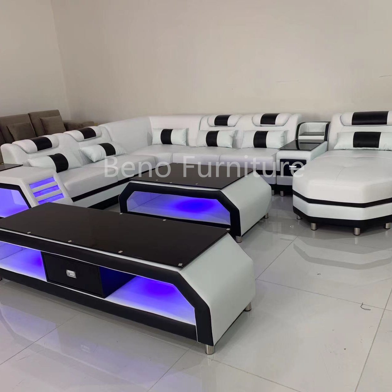 Modern Luxury U Shaped Sectional Leather Living Room Sofas furniture