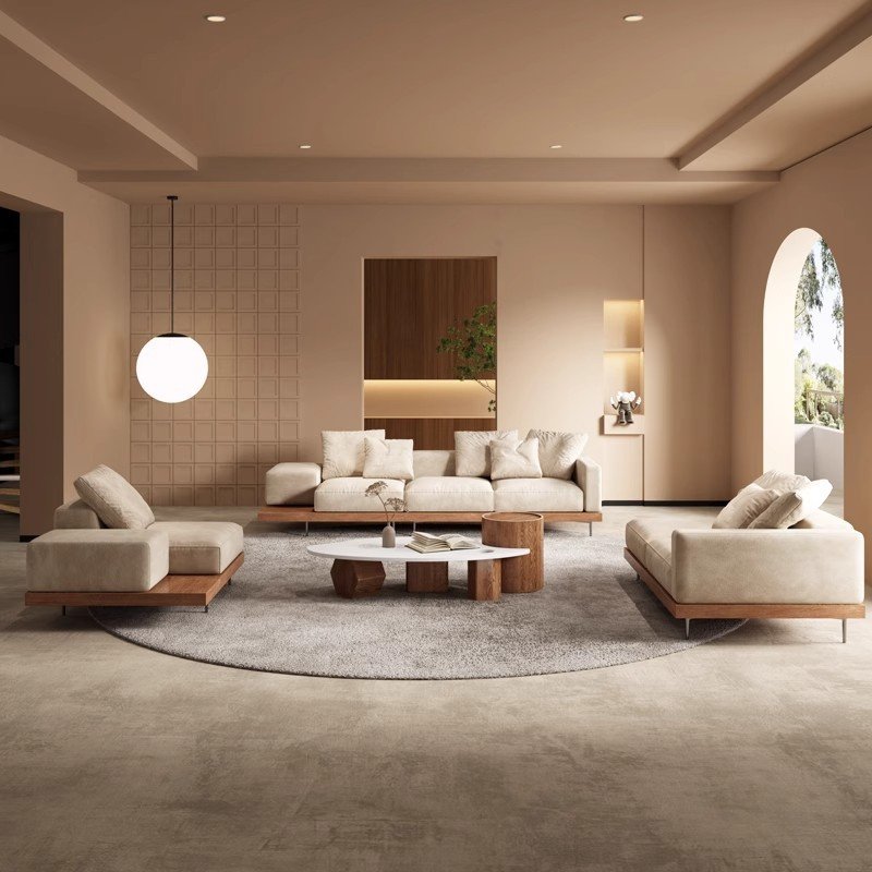 YOUTAI Hot Sale Light Luxury Log Wind Solid Wood Sofa Fabric Villa Designer Simple Combination Living Room Sofas Set Furniture