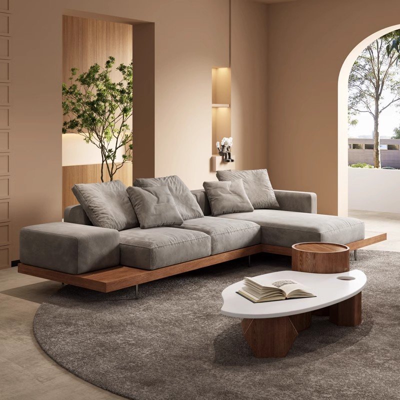 YOUTAI Hot Sale Light Luxury Log Wind Solid Wood Sofa Fabric Villa Designer Simple Combination Living Room Sofas Set Furniture