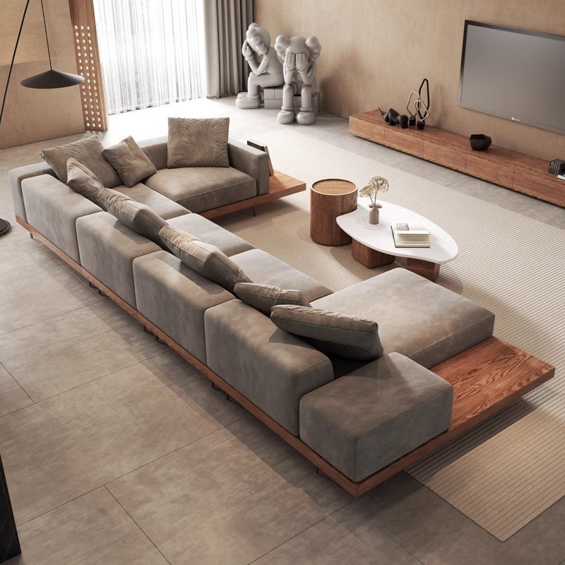YOUTAI Hot Sale Light Luxury Log Wind Solid Wood Sofa Fabric Villa Designer Simple Combination Living Room Sofas Set Furniture