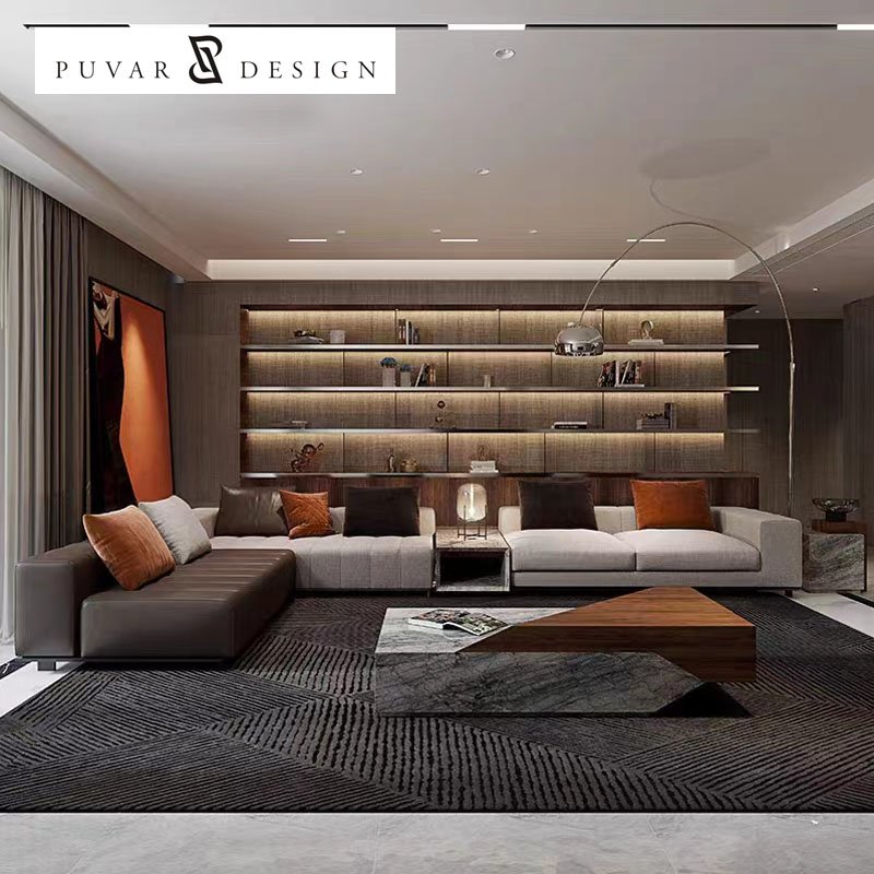 Customized Luxury Home Hotel Living Room Furniture L Shaped Module Combination Leather Living Room Sofas