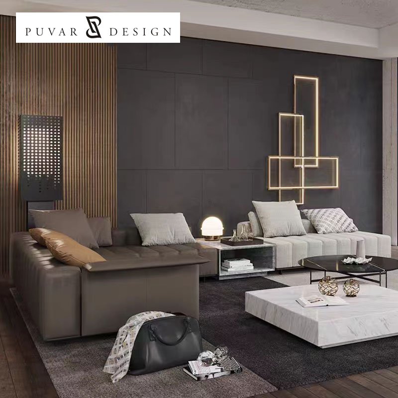 Customized Luxury Home Hotel Living Room Furniture L Shaped Module Combination Leather Living Room Sofas