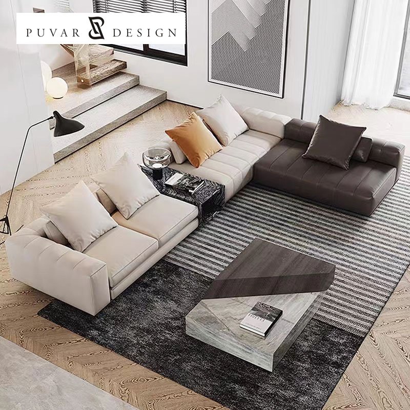 Customized Luxury Home Hotel Living Room Furniture L Shaped Module Combination Leather Living Room Sofas