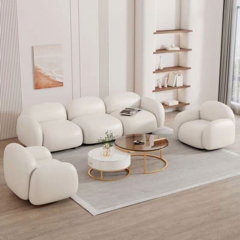 Modern Living Room Sofa Villa Hotel Supporting Furniture Light Luxury Style Simulation Leather Sofa 1 Piece Set Sofa Combination