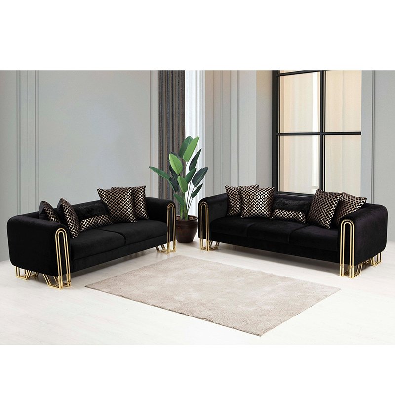 Luxury Design Black Fabric Couch Living Room Sofas 3 Seater Sectional Couches Italian Modern Velvet Sofa Set Furniture