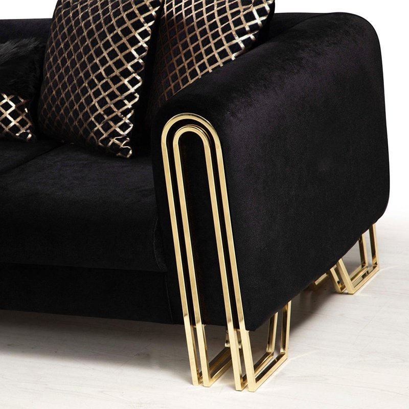 Luxury Design Black Fabric Couch Living Room Sofas 3 Seater Sectional Couches Italian Modern Velvet Sofa Set Furniture