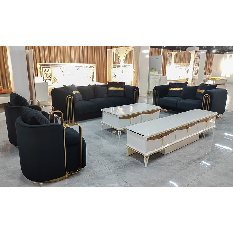Luxury Design Black Fabric Couch Living Room Sofas 3 Seater Sectional Couches Italian Modern Velvet Sofa Set Furniture