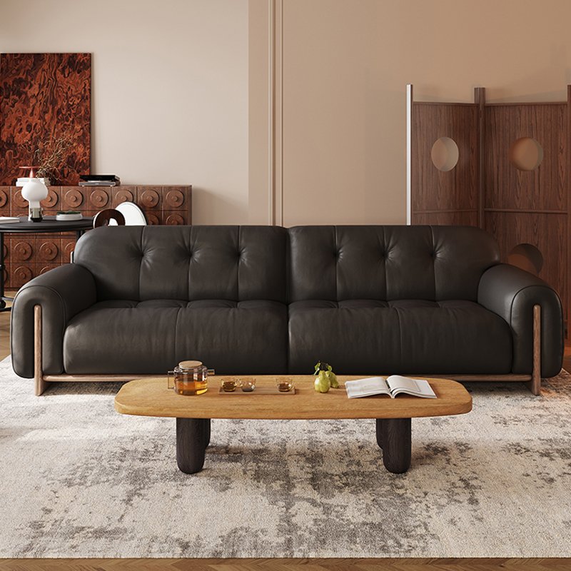 AOMISI CASA Italian Minimalist Black Leather Sofa Set Light Luxury Sofa Retro Straight Row Mid-ancient Style Living Room Sofas