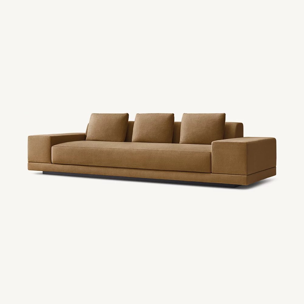 Defaico Brown Color Linen Fabric Living Room Sofa Solid Wood Frame Modern Sofa