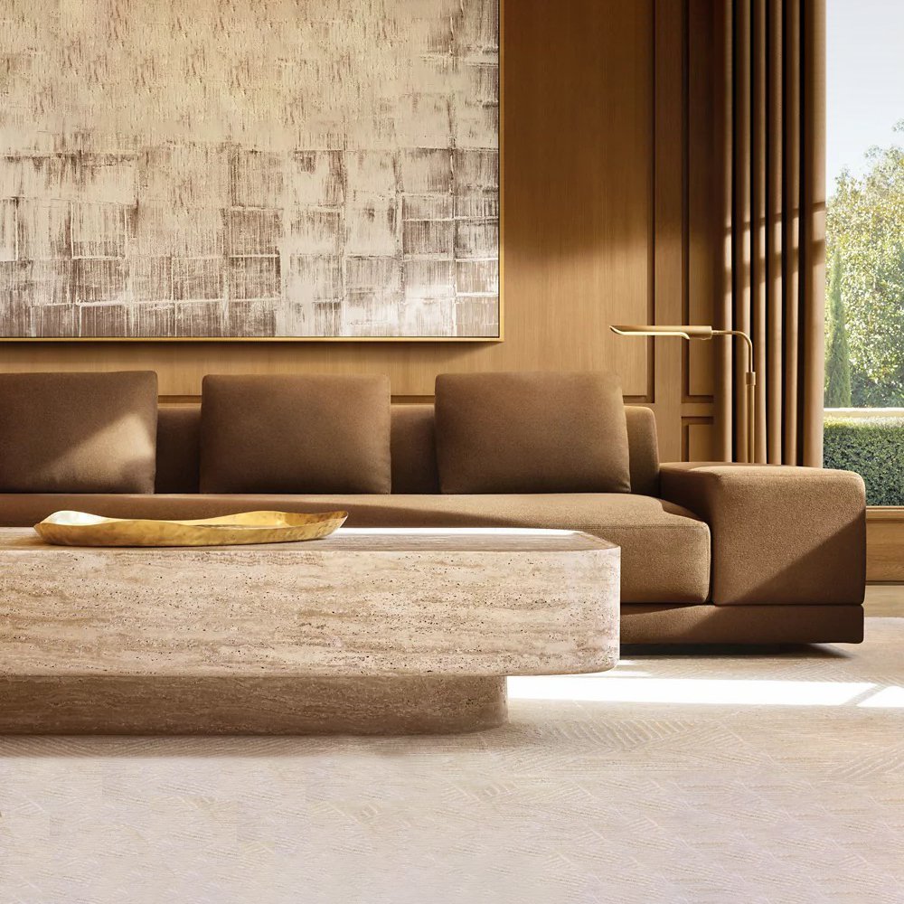 Defaico Brown Color Linen Fabric Living Room Sofa Solid Wood Frame Modern Sofa