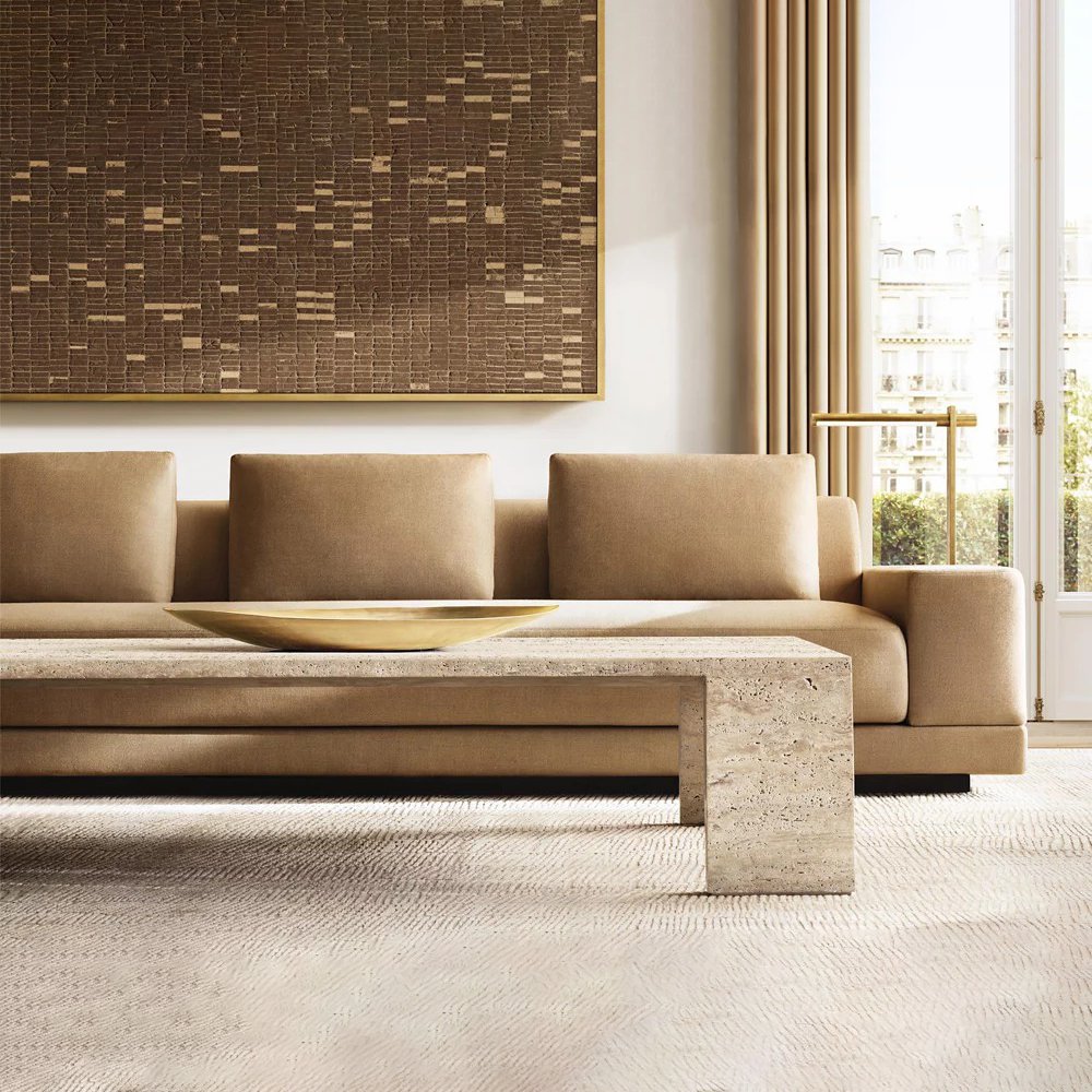 Defaico Brown Color Linen Fabric Living Room Sofa Solid Wood Frame Modern Sofa