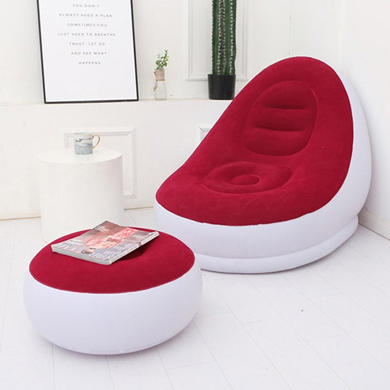 Hot Selling Comfortable Lazy Inflatable Sofa Chair With Foot Rest PVC Flocking Furniture Living Room Sofas Air Inflatable Sofa