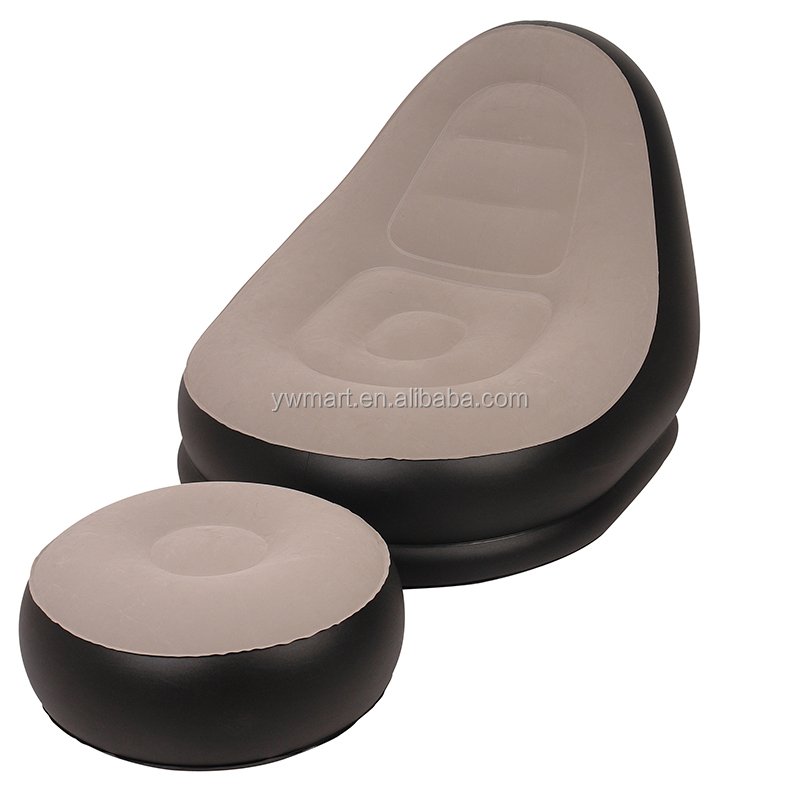 Hot Selling Comfortable Lazy Inflatable Sofa Chair With Foot Rest PVC Flocking Furniture Living Room Sofas Air Inflatable Sofa