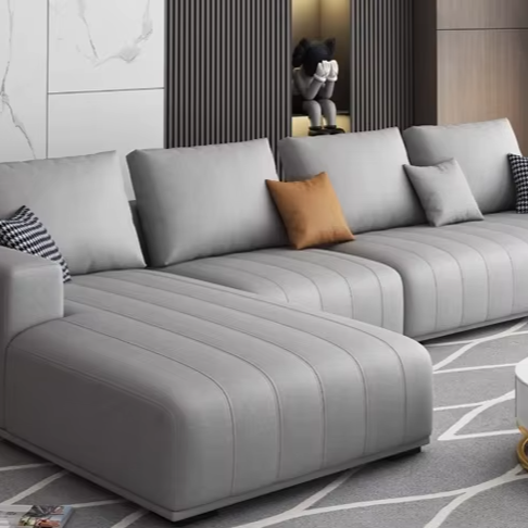 Home living room l shaped leather modular modern light luxury cheap simple wood design straight sofa set furniture