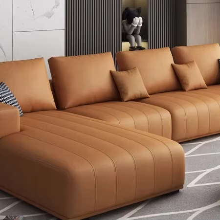 Home living room l shaped leather modular modern light luxury cheap simple wood design straight sofa set furniture
