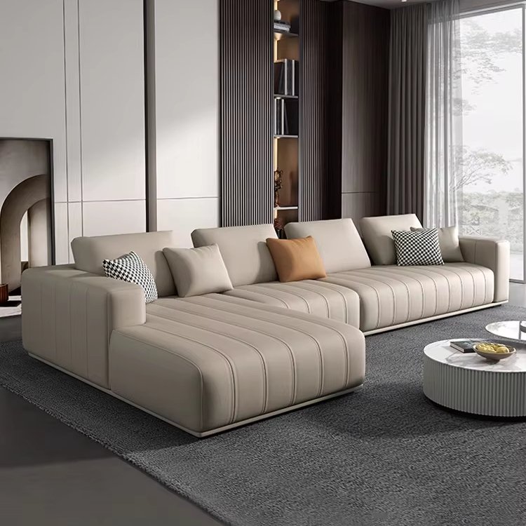 Home living room l shaped leather modular modern light luxury cheap simple wood design straight sofa set furniture
