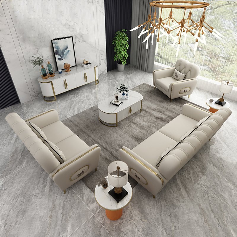 China manufacturer modern luxury living room furniture genuine leather 1 2 3 seater I shape sofa set