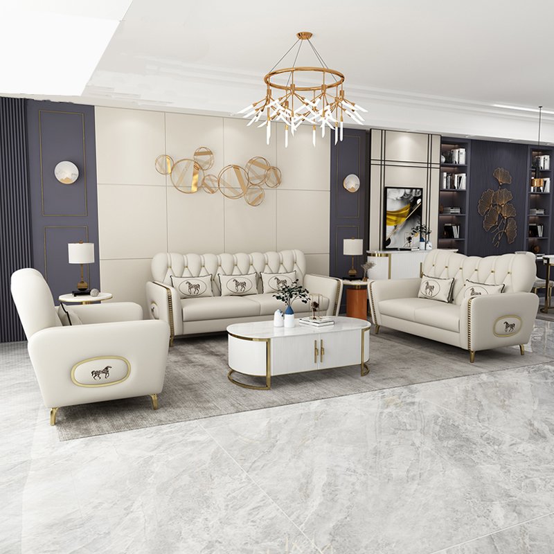 China manufacturer modern luxury living room furniture genuine leather 1 2 3 seater I shape sofa set