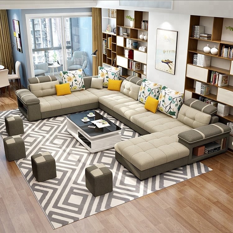 Ready to ship Living Room Sofas and Fabric Sofa Bed Royal Sofa set 7 seater living room Furniture designs