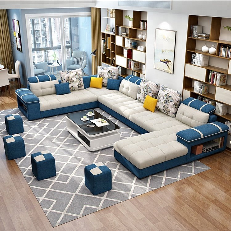 Ready to ship Living Room Sofas and Fabric Sofa Bed Royal Sofa set 7 seater living room Furniture designs
