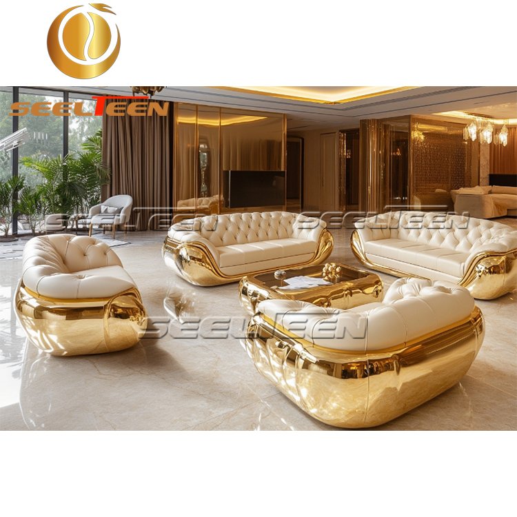 High Quality l-Shape Designer Italian Sectional Stainless Steel Frame White Leather Decoration Luxury Living Room Sofa