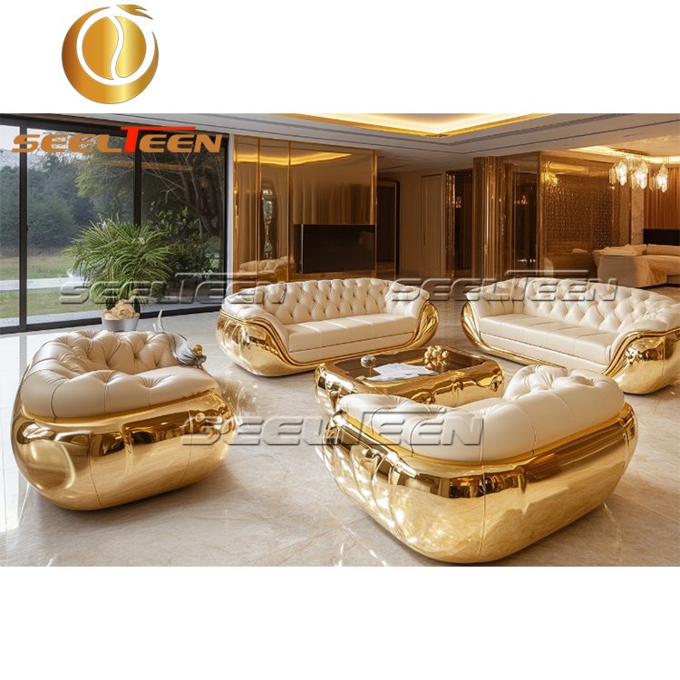 High Quality l-Shape Designer Italian Sectional Stainless Steel Frame White Leather Decoration Luxury Living Room Sofa