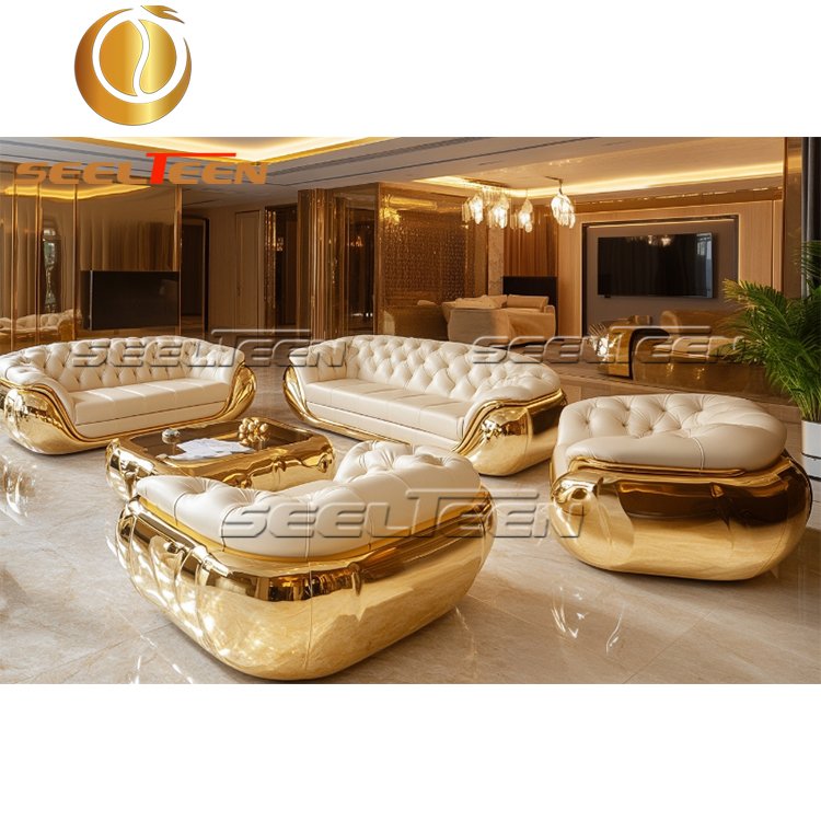 High Quality l-Shape Designer Italian Sectional Stainless Steel Frame White Leather Decoration Luxury Living Room Sofa
