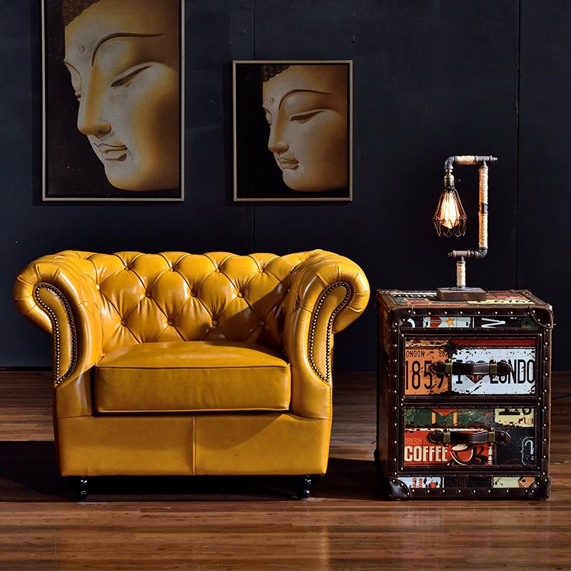 Antique furniture American Country royal Antique Chesterfield Genuine leather Furniture vintage living room sofas