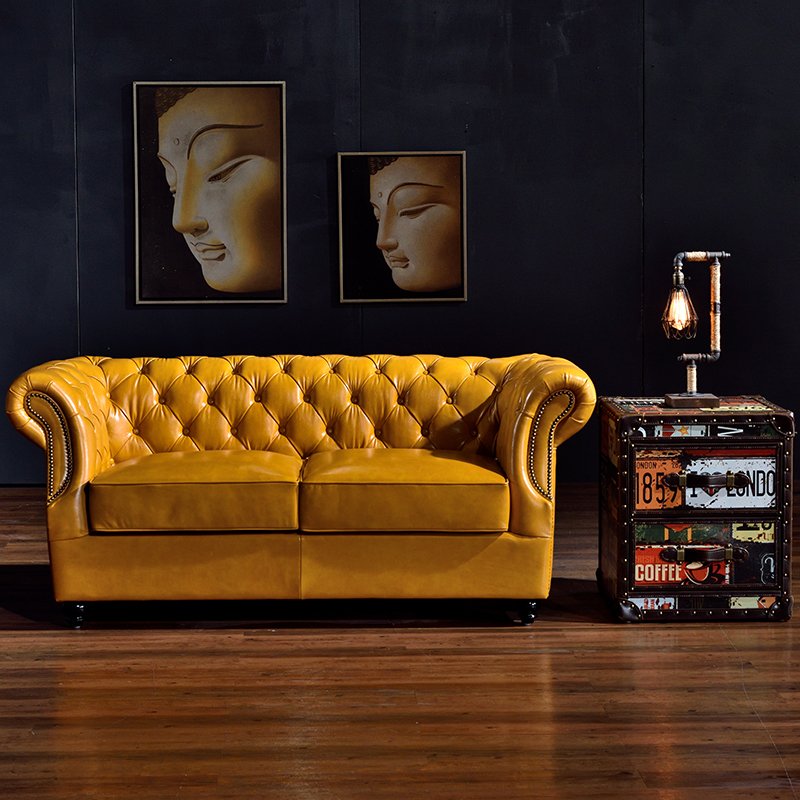 Antique furniture American Country royal Antique Chesterfield Genuine leather Furniture vintage living room sofas