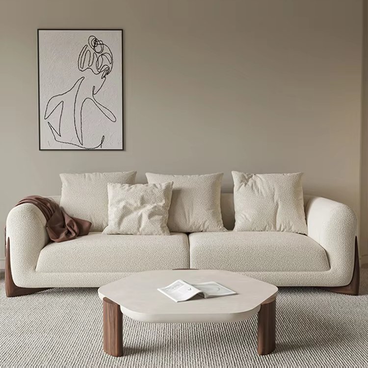 Scandinavian fabric sofa lamb's wool cream combination sofa living room simple white straight sofa